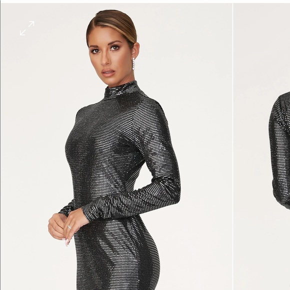 MESHKI GIANNA SILVER METALLIC MINI DRESS SIZE XS - Picture 2 of 3